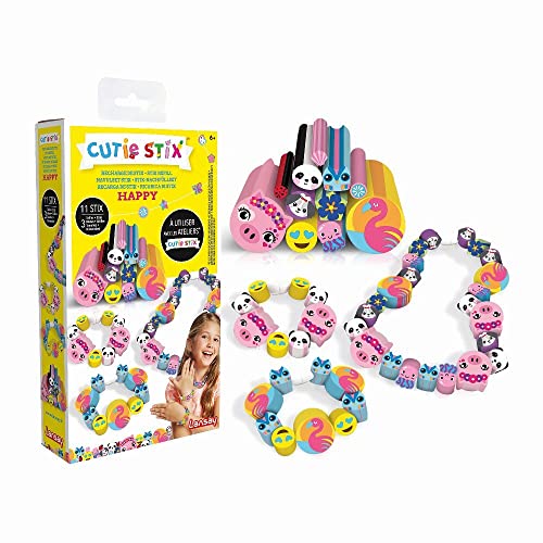 Cutie Stix - Nachfüllset Happy - Kreatives Schmuckbastelset für Kinder ab 6 Jahren - Bunte Perlen und Anhänger - DIY Armbänder und Ketten - Fördert Feinmotorik - Mädchenspielzeug - Lansay von Cutie Stix