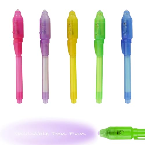 Cutiolly Geheimstift,Zauberstifte,5 PCS UV Geheimstift,Geheimstift mit UV Licht Kinder,Zauberstifte Kinder,Unsichtbarer Stift,für Kinder Kindergeburtstag Gastgeschenke von Cutiolly