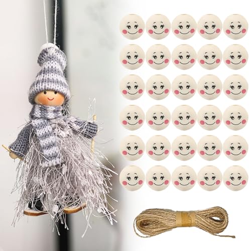 Cutiolly Holzkugeln mit Gesicht,30pcs Holzkugeln mit Loch,Holzperlen mit Gesicht,20mm Holzperlen Natur für Makramee,Runde Holzperlen,für DIY,Armbänder,Kunsthandwerk von Cutiolly