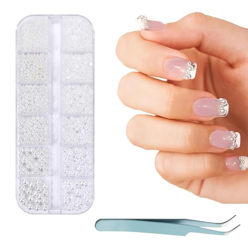 Nail Art Strasssteine,Weiße Perlen Für Nägel,Halbrunde Perlenkugeln Nail Charms,Perlen Nail Charms,Perlen Beads Weiße Flatback-Perlen für Frauen Acryl Nagel Dekorationen Design mit Pick Up Pinzette von Cutiolly