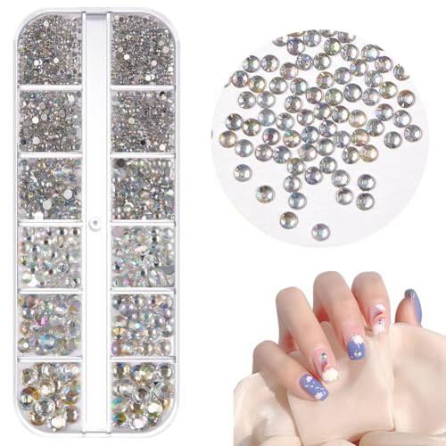 1 Boxen Flacher AB Strass-Nagelschmuck,Strasssteine Nägel,6 Größen Glitzersteine, AB Strasssteine, Kristall Crystal Strasssteine Nail Art Strasssteine,Für Nagellack, Bekleidung, DIY Handwerk von CutitiUU