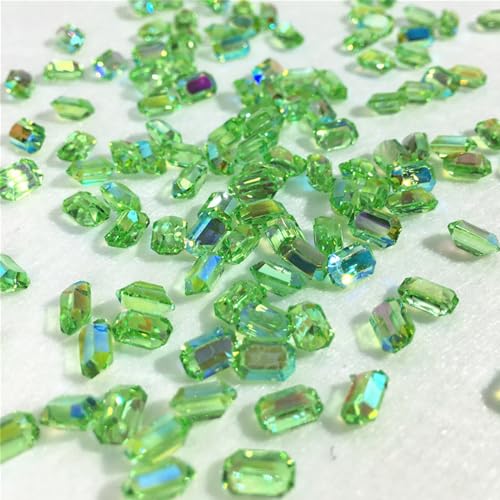 100Pcs Grüner Nagel Strass Edelsteine Kit,Nail Art Strass-Set,Flatback Nail Gems Strasssteine,Achteckiger Bohrer aus Harz,AB Nail Art Nail Ice Through Würfelzuckerbohrer für Nägel Dekoration von CutitiUU