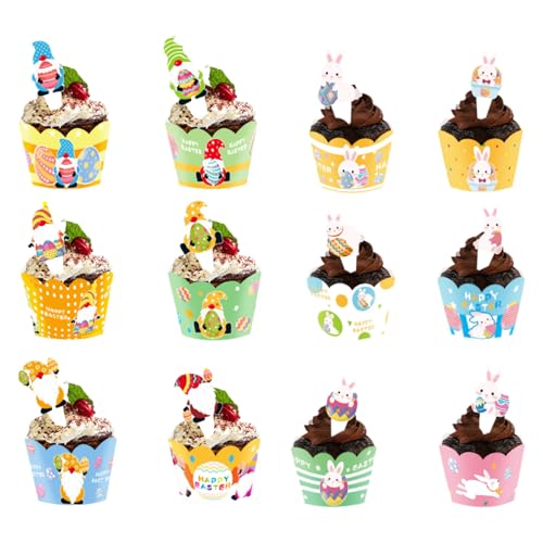 24 Stück Happy Easter Cupcake-Topper Oster-Cupcake-Topper Osterhasen-Cupcake-Aufsätze Ei Cupcake Topper niedliche Hase Cupcake-Dekorationen Geburtstagsparty Frühlings-Thema Babyparty Partyzubehör von CutitiUU