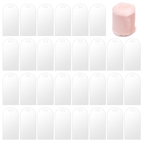 30 Stück klare Acryl-Platzkarten,30pcs Acryl Hochzeit Namenstafel Transparent Rosa Band Rolle,Acryl-Schilderhalter,klare Acryl Tischkarten für Hochzeit,für DIY, Hochzeit,Gästename (Transparent) von CutitiUU