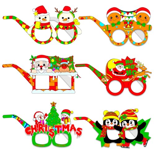 6 Stück Weihnachtsbrillen Weihnachten Neuheit Papiergläser Weihnachten Party Brille Rahmen Photo Booth Requisiten Weihnachtsdekoration Brille für Weihnachtsdekoration Urlaub Party von CutitiUU