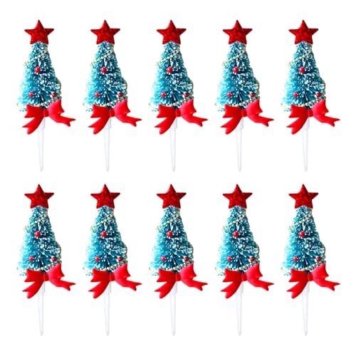 CutitiUU 10 Stück Weihnachtskuchen Topper,Rote Schleife Weihnachtsbaum,Cupcake-Dekoration,kleine Weihnachtsbäume,Weihnachten Cupcake Topper, für festliche Kuchen oder Tischdekoration,Blau von CutitiUU