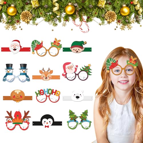 CutitiUU 12 Stück Weihnachts Papierbrillen Neuheit Party-Thema Xmas Brillen Masken Masquerade Brillen Fiesta Brillenrahmen Kostüm Dekoration Erwachsene Kinder (A) von CutitiUU