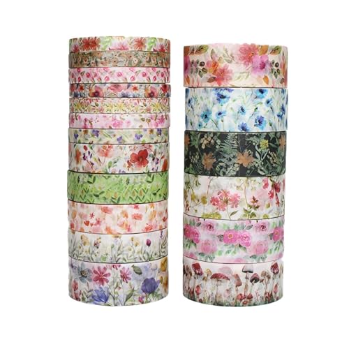 CutitiUU 18 Rollen Washi Tape Set Papier-Handbuch-Band buntes Blumendesign Saisonale Designs,Eiswelt,Masking Tape Dekoratives Klebeband für Scrapbooking, Bullet Tagebuch,Planer (Blumenwelt) von CutitiUU