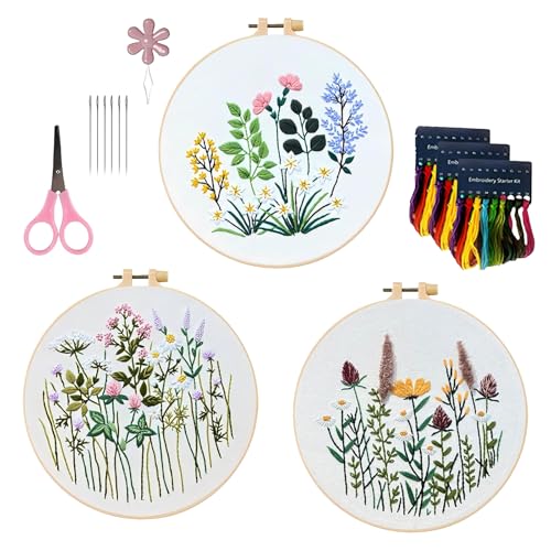 CutitiUU 3 Stickset für Anfänger,Europäische Blume und Pflanze hängende Malerei Stickerei Material Paket,Erwachsener Stickerei-Kit,Handgemachte Stickerei DIY Material Paket,Kreuzstich-Set von CutitiUU