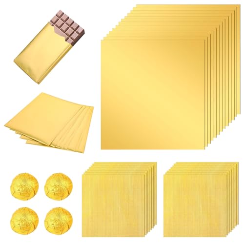 CutitiUU 300 Stück Folie Papier Wrapper Goldpapie zum Basteln Schokoladen Verpackung Papier Geschenkpapier aus Aluminiumfolie Bonbonpapier für DIY Süßigkeiten und Schokoladenverpackung von CutitiUU