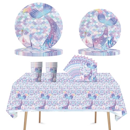 CutitiUU 51 PCS Meerjungfrau Schwanz Thema Party-Geschirr-Set,Partygeschirr-Set für Mädchen,Meerjungfrau Partygeschirr Set für Mädchen,Party Supplies Geschirr Set für Geburtstag,Babyparty (Lila) von CutitiUU