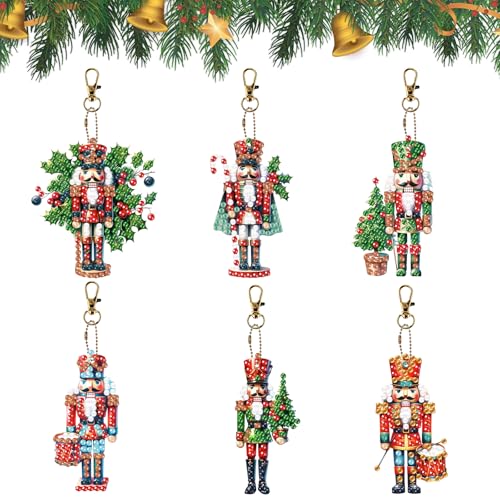 CutitiUU 6 Stück Weihnachten Nussknacker Double Sided Diamond Painting Schlüsselanhänger,DIY Weihnachten Diamant Malerei Schlüsselbund,Doppelseitig Diamant Malerei Keychain Malen nach Zahlen von CutitiUU