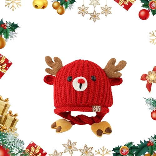 CutitiUU Kinder Weihnachten Beanie, Winter Weihnachtsmütze Für Kinder, Strickmütze Für Kinder, Roter Weihnachtshut, Winter Warmer Hut, Für Jungen Und Mädchen Im Alter Von 2-5 (B) von CutitiUU