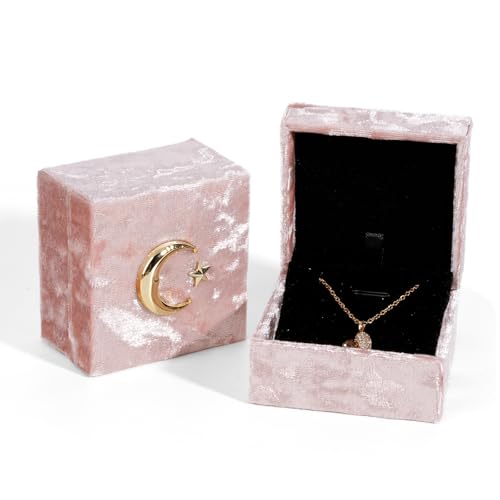 CutitiUU Pink Velvet Moon Star Jewellery Box Halskette Box Anhänger Box Ring Box,Schmuck-Geschenkbox,Schmuckkästchen für Damen,Ringschatulle,Lange Halskette Geschenkboxen (Anhänger Box) von CutitiUU