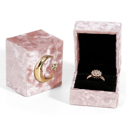 CutitiUU Pink Velvet Moon Star Jewellery Box Halskette Box Anhänger Box Ring Box,Schmuck-Geschenkbox,Schmuckkästchen für Damen,Ringschatulle,Lange Halskette Geschenkboxen (Ring Box) von CutitiUU