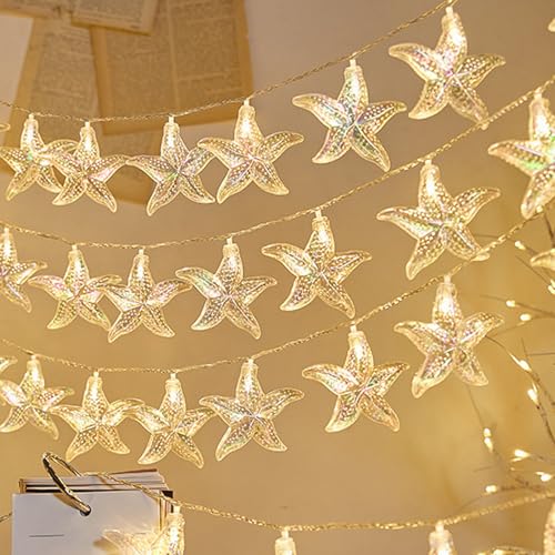 CutitiUU Seestern-Lichterkette, Muschel-Lichterkette, 1,5 m, 10 LEDs, batteriebetrieben, dekorativ für Hochzeit, Party, Urlaub, Zimmer, Ozean-Themen-Lichter (Seestern) von CutitiUU