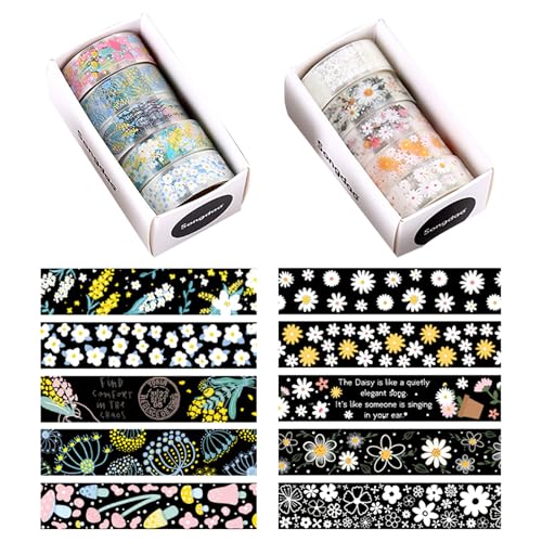 CutitiUU Washi Tape Set PET Washi Tape Transparent Florales Washi Tape 10 Rollen Dekoratives Klebeband Vintage Aufkleber DIY Basteln Florale Muster Scrapbooking (C) von CutitiUU