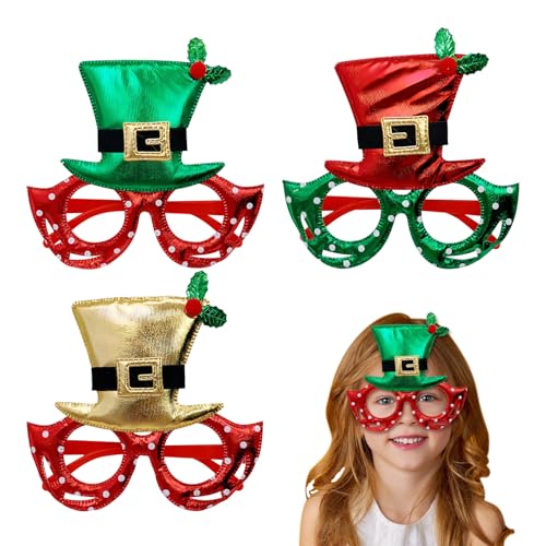 CutitiUU Weihnachten Brille, 3 Stück Weihnachts-Glitzer-Brillen, Weihnachten Novelty Brille, Weihnachtskostümzubehör, Für Weihnachtsfeier Weihnachts Dekoration Ornamente Geschenk von CutitiUU