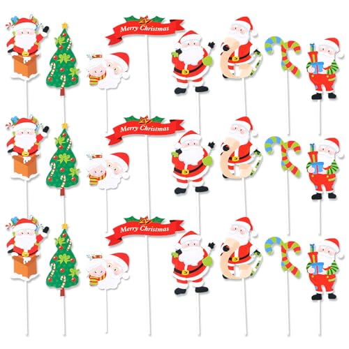 CutitiUU Weihnachten Cupcake Toppers, 24 Stück Weihnachtsthema Cupcake Toppers, Weihnachtsmann, Weihnachtsbaum, Frohe Weihnachten, Weihnachtsfeierzubehör Für Cupcakes, Desserts, Sandwiches, Brot von CutitiUU