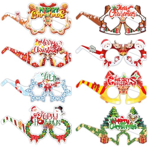 CutitiUU Weihnachtsbrillen Lustige Brillen Party Brillen,Foto-Requisiten für Kinder und Erwachsene,Neuheit Weihnachten Foto Requisiten Brillenrahmen Weihnachtsgläser Brille,Weihnachtsdeko (A-8P) von CutitiUU