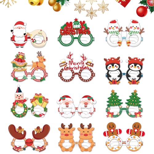 CutitiUU Weihnachtsbrillen Lustige Brillen Party Brillen,Foto-Requisiten für Kinder und Erwachsene,Neuheit Weihnachten Foto Requisiten Brillenrahmen Weihnachtsgläser Brille,Weihnachtsdeko (B-12P) von CutitiUU