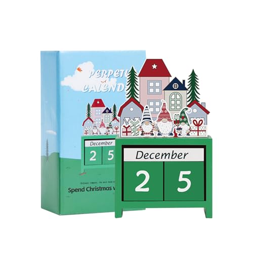 CutitiUU Weihnachtselfenkalender aus Holz,Urlaub Dekoration für Weihnachten Haus & Büro Dekoration,Wooden Christmas Advent Calendar,Weihnachts-Countdown-Blöcke,für Büro,Zuhause (Grün) von CutitiUU