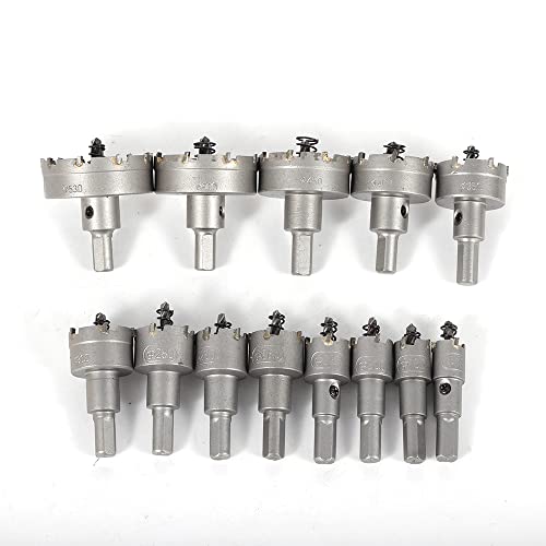 Carbide Hole Saw Kit for Metal Hole Saw 13Pcs Kurze Hartmetall-Lochsäge 16-53mm Großes Lochsäge Hartmetall-Bohrer, Lochfräse Schnellarbeitsstahl HSS Bimetall von Cutycaty