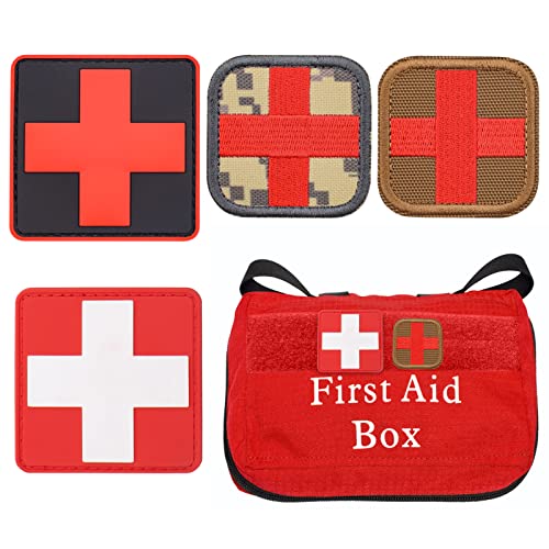 4 Stück Taktisch Medic Kreuz Rotes Medic Patches Rotes Medizinischen Kreuz Bestickt Patch Aid Haken Dekorative Applique Patches für Rucksack Tasche Hut Kleidung Jacken Uniform PVC und Stickerei von Cuyacili