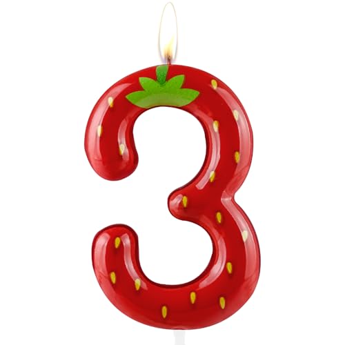 Cxryrzhe Kerze zum 3. Geburtstag, Erdbeer-Kuchendekoration, Erdbeer-Thema, Kuchendekoration, Dekorationen für Kinder, Jungen, Mädchen, Party-Dekoration Cxryrzhe Kerze zum 3. Geburtstag, Erdbeer-Kuchendekoration, Erdbeer-Thema, Kuchendekoration, Dekorationen für Kinder, Jungen, Mädchen, Party-Dekoration von Cxryrzhe