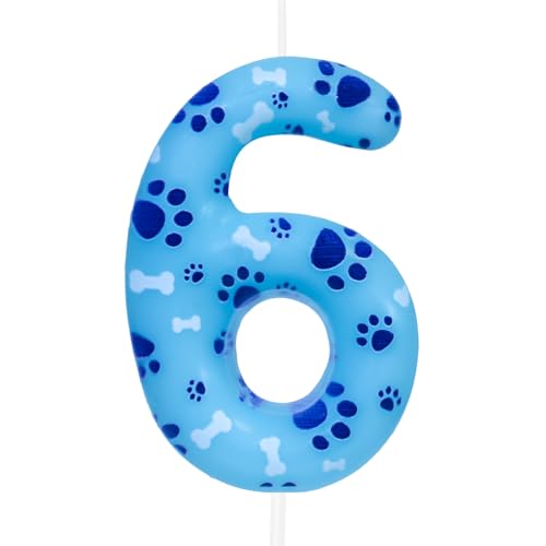 Cxryrzhe Kerze zum 6. Geburtstag, Hundepfote, Zahl 6, Kerze, Hundepfote, Kuchendekoration, Geburtstagsparty-Zubehör, blaue Hundepfotenabdruck-Themenkuchenaufsatz, Dekorationen für Kinder, Jungen, Cxryrzhe Kerze zum 6. Geburtstag, Hundepfote, Zahl 6, Kerze, Hundepfote, Kuchendekoration, Geburtstagsparty-Zubehör, blaue Hundepfotenabdruck-Themenkuchenaufsatz, Dekorationen für Kinder, Jungen, von Cxryrzhe
