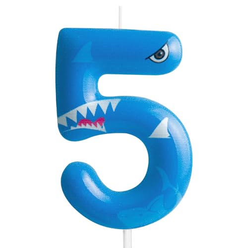 Kerze zum 5. Geburtstag, Motiv: Hai, Nummer 5, Kerze, Hai, Kuchendekoration, Geburtstagsparty, Zubehör, blauer Hai, Ozean, Tiere, Themenkuchenaufsatz, Dekorationen für Kinder, Jungen, Mädchen, Kerze zum 5. Geburtstag, Motiv: Hai, Nummer 5, Kerze, Hai, Kuchendekoration, Geburtstagsparty, Zubehör, blauer Hai, Ozean, Tiere, Themenkuchenaufsatz, Dekorationen für Kinder, Jungen, Mädchen, von Cxryrzhe