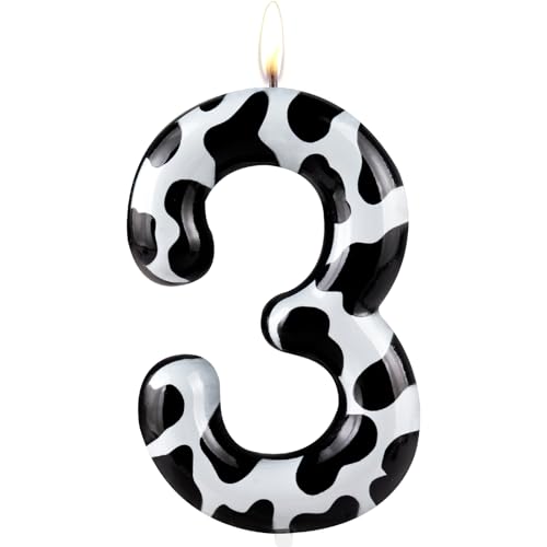 Kerzen zum 3. Geburtstag, Kuh, schwarz, "Happy Birthday", Premium-Wachs- und Metallic-Design, Kuchendekoration, Dekoration für Geburtstagsparty, Jahrestag, Feier Kerzen zum 3. Geburtstag, Kuh, schwarz, "Happy Birthday", Premium-Wachs- und Metallic-Design, Kuchendekoration, Dekoration für Geburtstagsparty, Jahrestag, Feier von Cxryrzhe