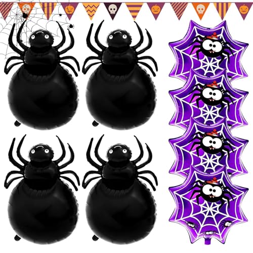 Cyatfcn Spinne Folienballon - Halloween Ballons Folie Spinnennetz Ballon Sets | Schwarz Halloween Deko Kit, Folienballons für Halloween Partys, Spukhaus von Cyatfcn