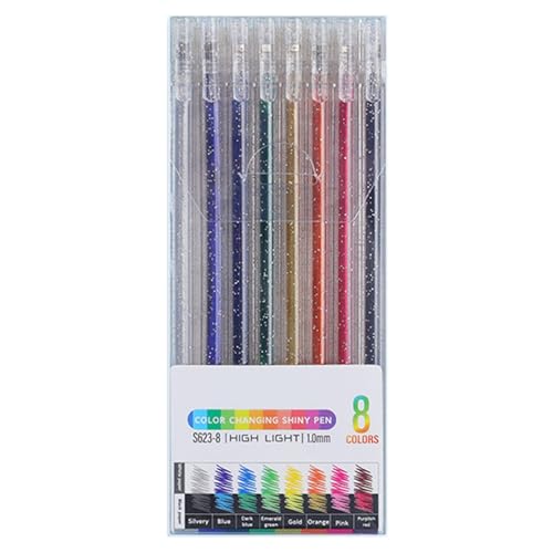 Reposaltrust Glitzerstifte, 8 Farben Glitzer Gelstifte Set, 1,0 Mm Gel Glitzerstifte,Gelstifte Glitzer, Kugelschreiber Glitzer, Glitzer Stifte Für Malbücher, Kein Ausbluten, Glitzerstifte Kinder von Cyatfcn