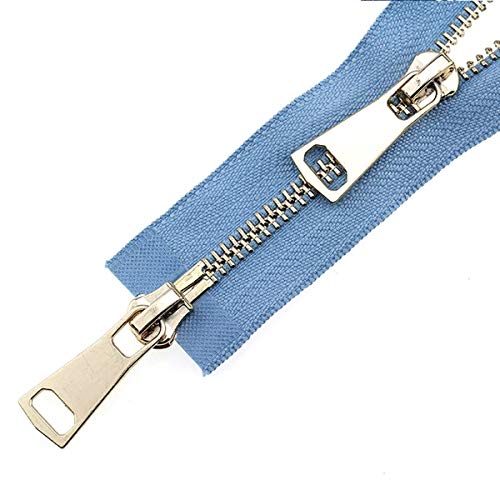 5# Doppel Slider Zipper 60/70/80/90/100/120 / 150cm Automatische Sperre Metall-Reißverschluss, hellblau, 5#, 70cm von Cycat