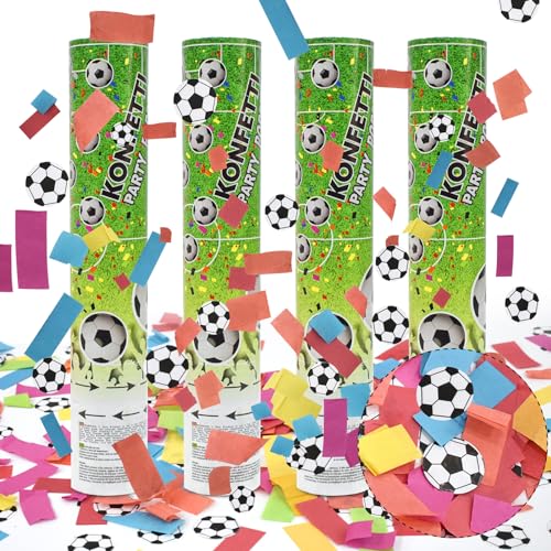 Cyiecw Party Factory 4 Party Popper Konfettikanone, 30 cm Fußball Konfetti bis 6 m Effekthöhe, Fanartikel für WM oder EM, Fußballspiele, Länderspiele, für Innen und Draußen von Cyiecw