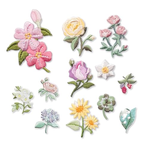 14 Stück Patches zum Aufbügeln Blumen Bestickte Aufnäher Bügelflicken Bügel Patches, Hochwertige Bestickte Bügel-Patches, Vielfältige Designs inkl,für Jeans, Hemden & Jacken, Einfache Anwendung von Cylocrya