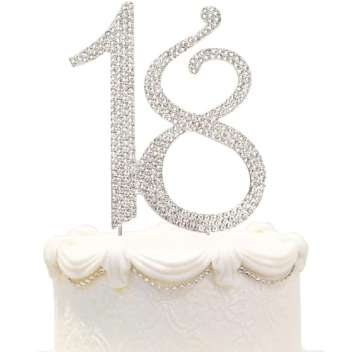 18 Zahl Strass Cake Topper Kuchendekoration Geburtstag oder Jubiläum - Hochwertige Legierung und Strass Geeignet für verschiedene Kuchengrößen - Perfekt für Geburtstagsfeiern und Jubiläen von Cylocrya