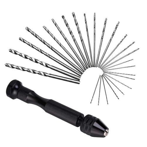 Handbohrer, 25 Stück, Twist Drill Hubschrauber, Präzision, 0,5 – 3,0 mm, Ideal für Modellbau, Schmuckherstellung und DIY-Projekte, Robuster Aluminiumgriff mit Rutschfestem Design von Cylocrya