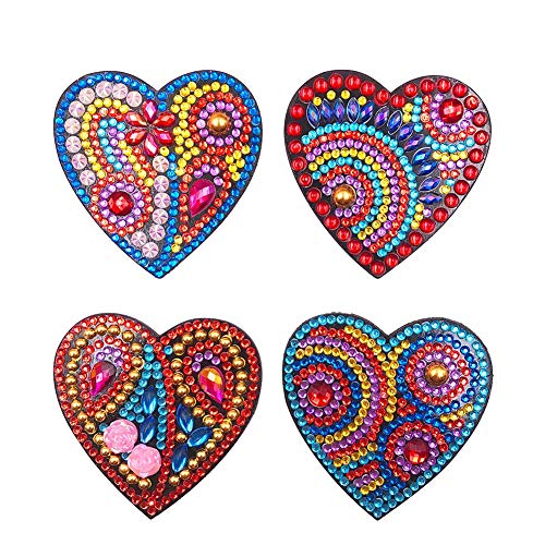 5D Diamond Painting, 4pcs Fridge Magnet Jewelry DIY Diamond Painting Kits Full Drill Cross Stitch Embroidery Craft Heart Pattern, Kühlschrankmagnet + Harzdiamanten von Cymwer