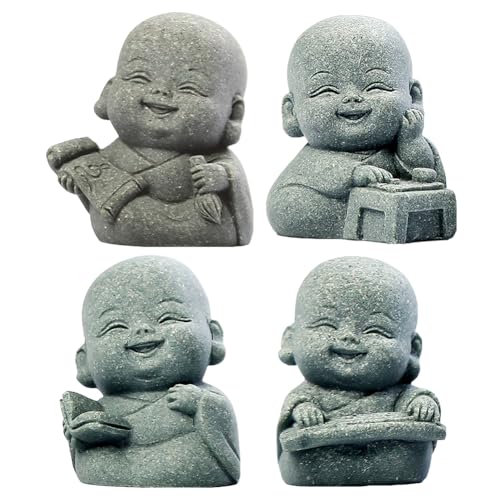 Cymwer 4 kleine Mönchsfiguren, niedliche kleine Buddha Mönche hören Nichts Böses sehen kein Übel sprechen kein Übel tun kein ÜbelStatue for Zuhause Büro Auto Dekor von Cymwer