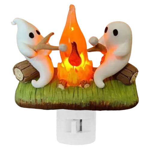 Cymwer Geister-Lagerfeuer, flackerndes Nachtlicht, gruseliges Feuer, Marshmallow-Nachtlicht, Geist, röstende Marshmallows, Nachtlicht für Halloween, Heimdekoration, Geschenke von Cymwer