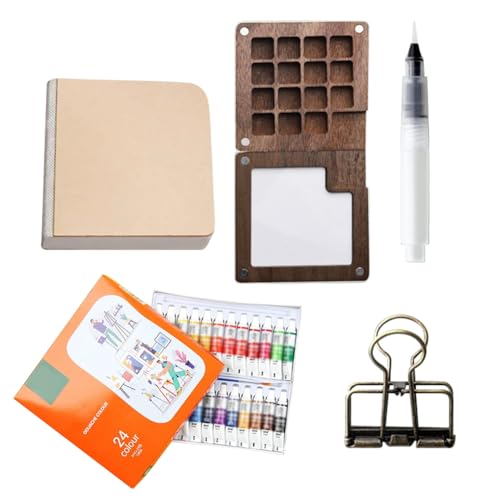 Cymwer Tragbare Palette, Taschen-Künstler-Aquarell-Reiseset, Reise Holz, Aquarell-Skizzenbuch-Set mit Clip, Aquarellstift, Geschenk für Maler und Künstler von Cymwer