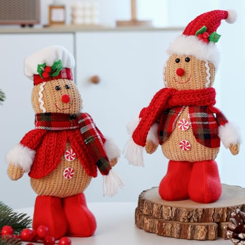 Cymwer Weihnachten Lebkuchenmann Puppe Lebkuchen Plüsch Spielzeug dekorative Cartoon Puppe Dekoration mit Schal und Kleidung niedlich Stehend Keks Plüsch for Home Window Table Decor von Cymwer