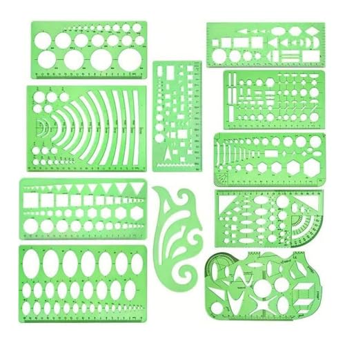 11-teiliges multifunktionales geometrisches Schablonen-Lineal-Set zum Quilten, Zeichnen, geometrische Zeichnen, Vorlagen, Messvorlagen von Cyni