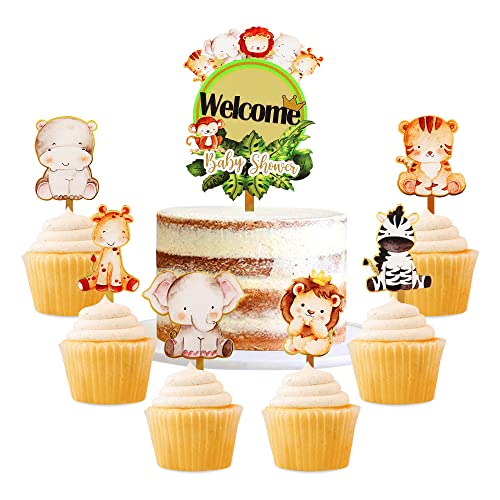 Cyodoos 7-teiliges Cupcake-Topper-Set aus Acryl, Dschungel-Tiere, Babyparty, Safari-Tiere, Kuchendekoration, Cartoon-Tiere, Kuchendekoration, Safari-Dekoration von Cyodoos