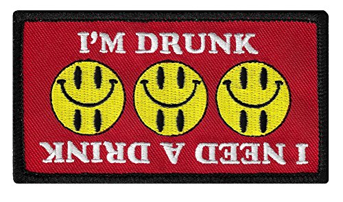 Aufnäher, bestickt, zum Aufbügeln, Aufschrift "I'm Drunk I Need a Drink" von Cypress Collectibles Embroidered Patches