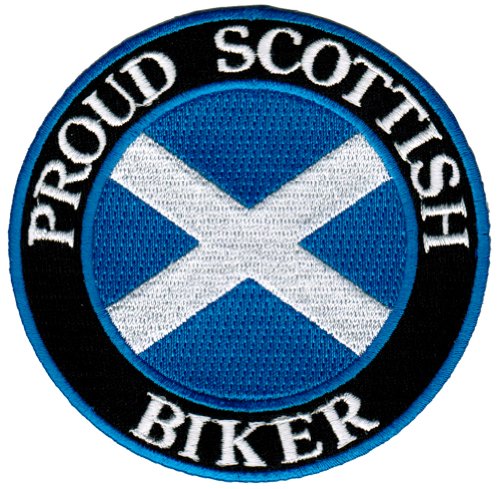 Bestickter Aufnäher zum Aufbügeln, Motiv: stolzer schottischer Biker, Schottland-Flagge, zum Aufbügeln von Cypress Collectibles Embroidered Patches