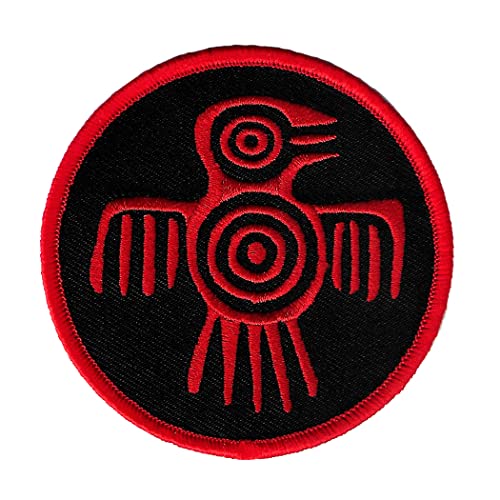 Cypress Collectibles Aufnäher mit Azteken-Motiv, zum Aufbügeln, bestickt, Maya-Symbol, Rot auf Schwarz von Cypress Collectibles Embroidered Patches