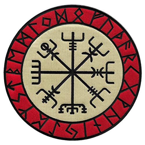 Großer Wikingerkompass Big Embroidered Patch Vegvísir Iron on Norwegian Navy Guide von Cypress Collectibles Embroidered Patches